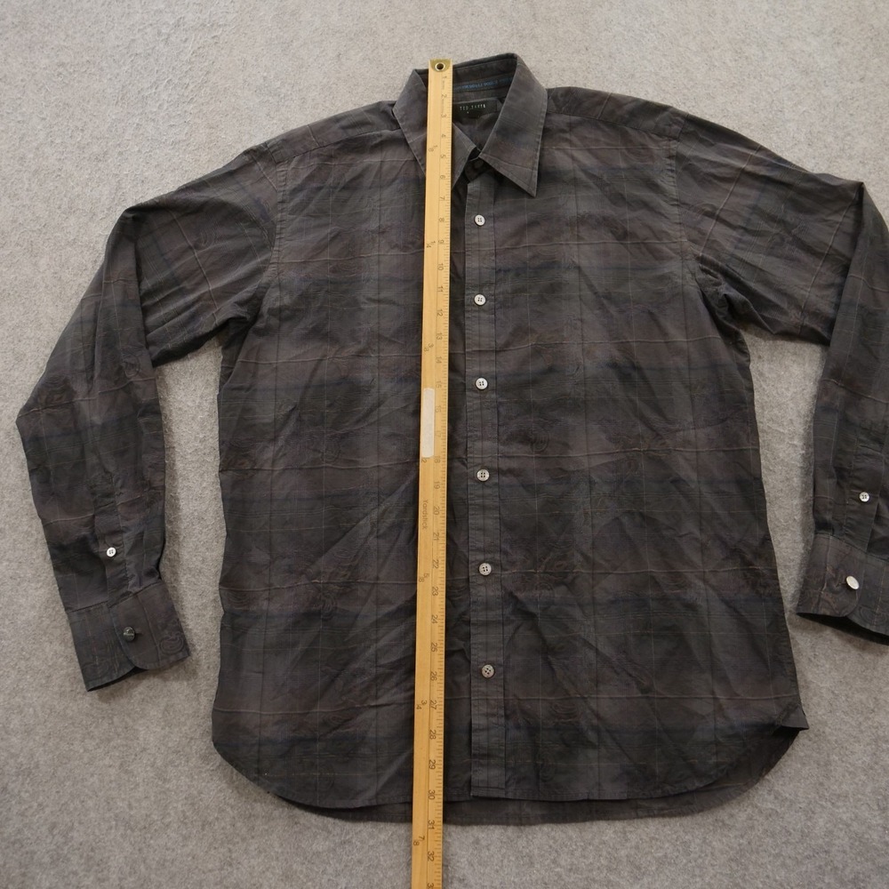 Ted Baker Shirt Mens Large Black Gray Button Up Plaid Floral Long Sleeve - Picture 7 of 10